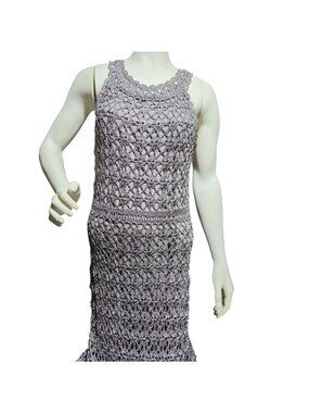 NWT INC International Concepts Metallic Crochet Midi Dress XL Taupe
